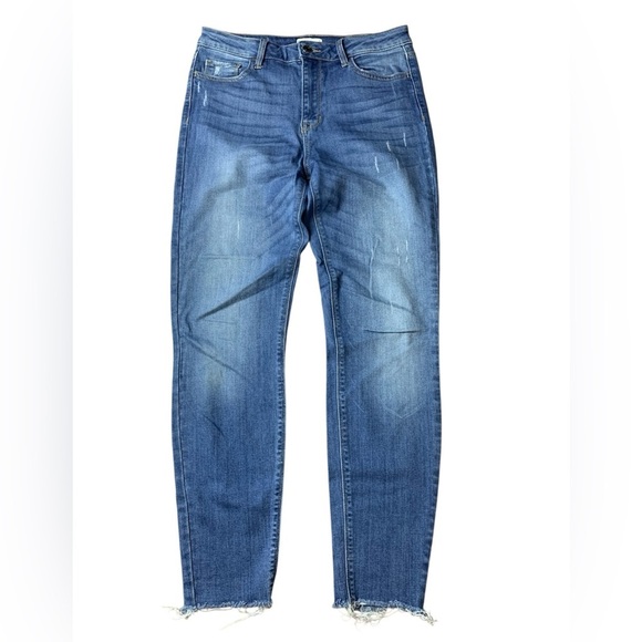 Cello Denim - Cello Mid-Rise Distressed Skinny Jeans | Raw Hem Ankle Denim | Size 9